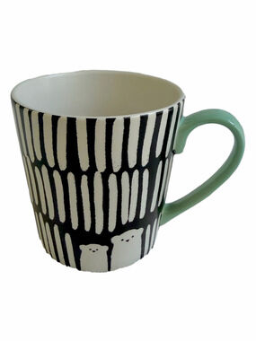 Starbucks 2016 Black &White Stripe Polar Bear Mug 12oz Aqua Handle EUC Ceramic